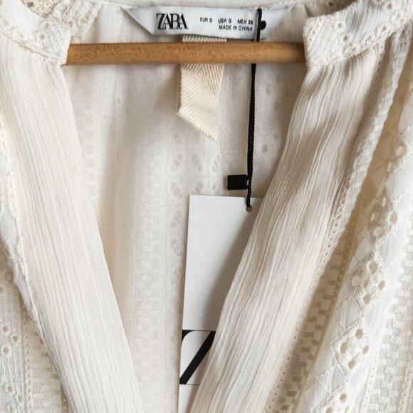 Zara Eyelet Detail Long Sleeve Midi Maxi Dress S - Picture 4 of 9